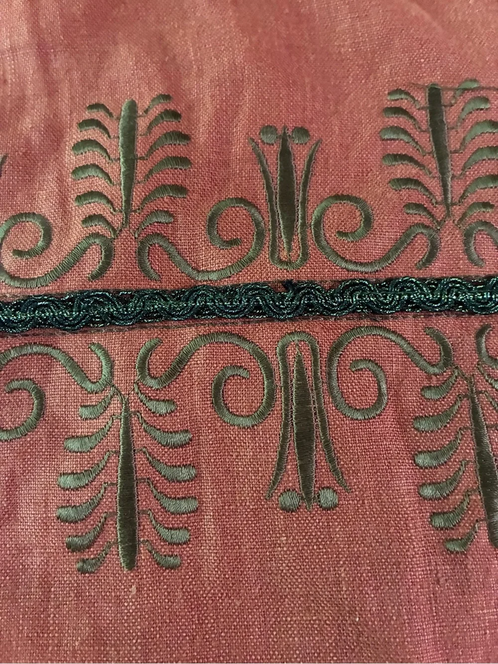 Ikhan Hand-Embroidered Lumbar Pillow Cover Terracotta Pink Boho 20x13